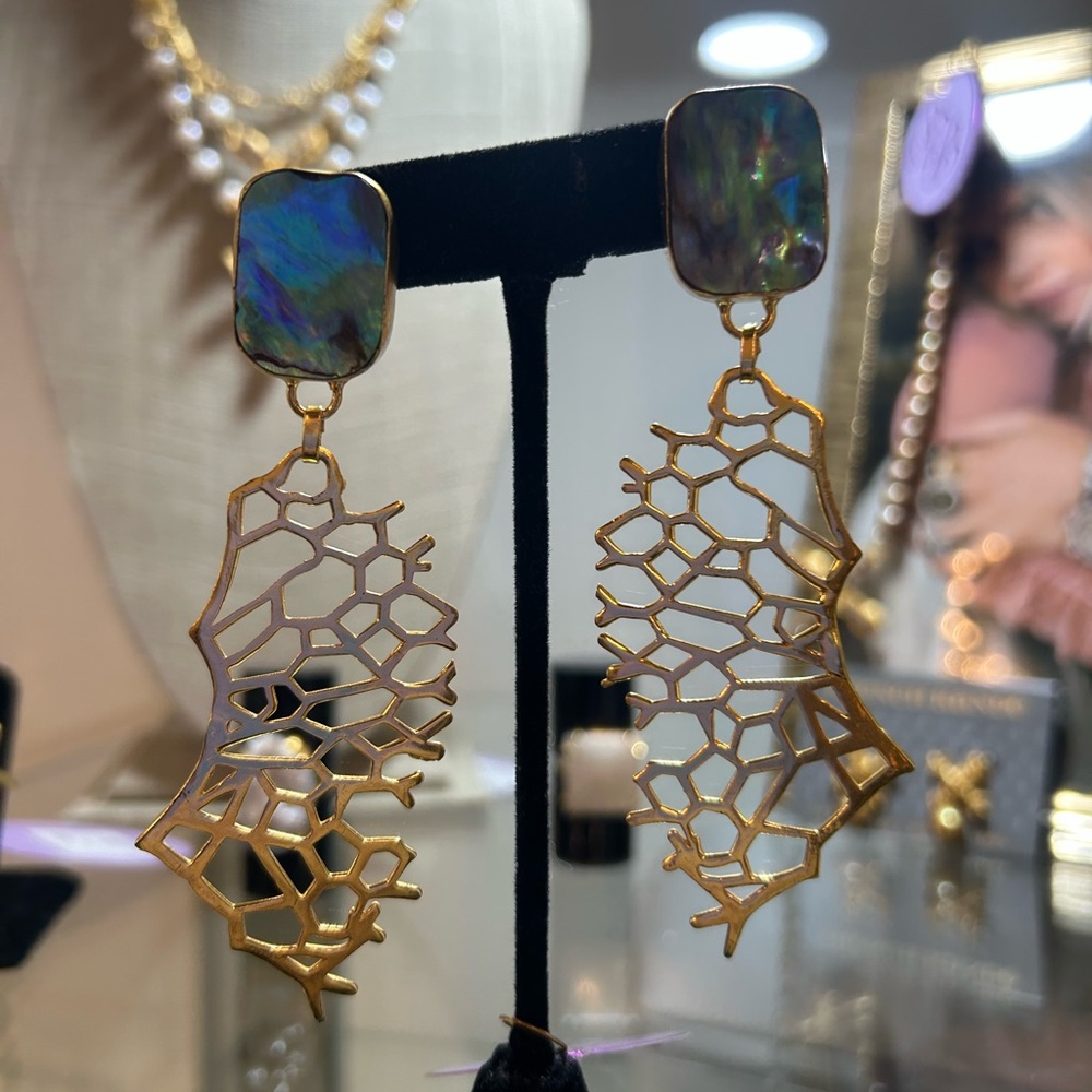 Elegant 24K Gold overlay and Iridescent abalone Earrings hand made in Australia